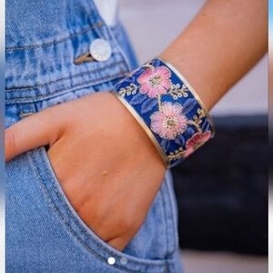 Floral Embroidered Blue and Pink Bracelet
